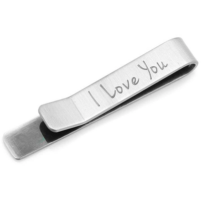 Brushed Silver I Love You Engraved Tie Clip