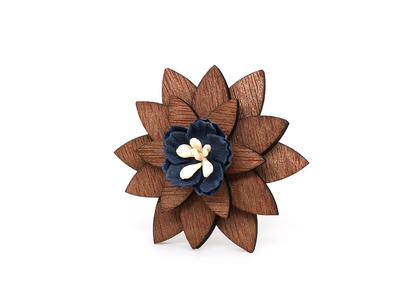 Wooden Star Blue Flower Lapel Pin