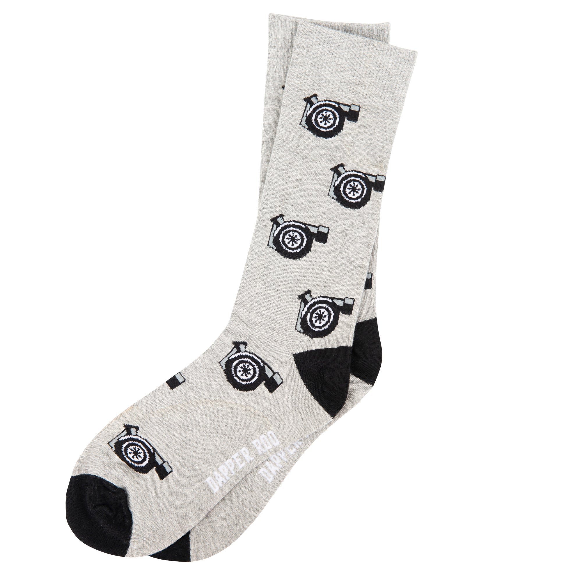 Crank it Turbocharger Bamboo Socks by Dapper Roo, Turbocharger Bamboo Socks, Dapper Roo, Socks, Heather Grey, Black, White, Bamboo, Elastane, Nylon, Elastic, SK2025, Men's Socks, Socks for Men, Clinks.com