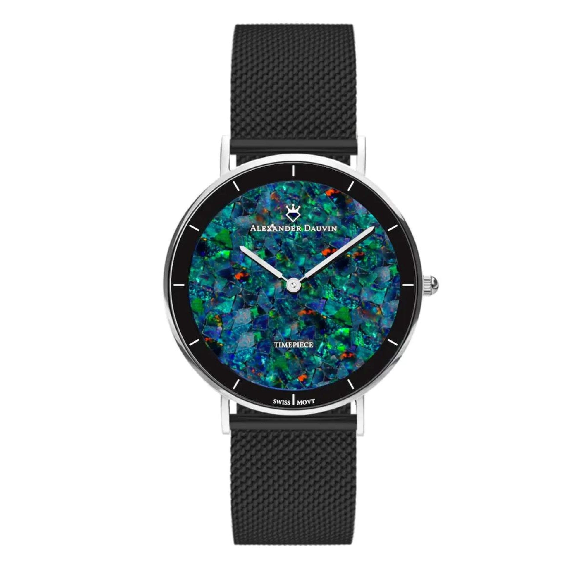Gatsby Cliff Red Swiss Opal Watch 36MM with Black Mesh Strap Watches Clinks 