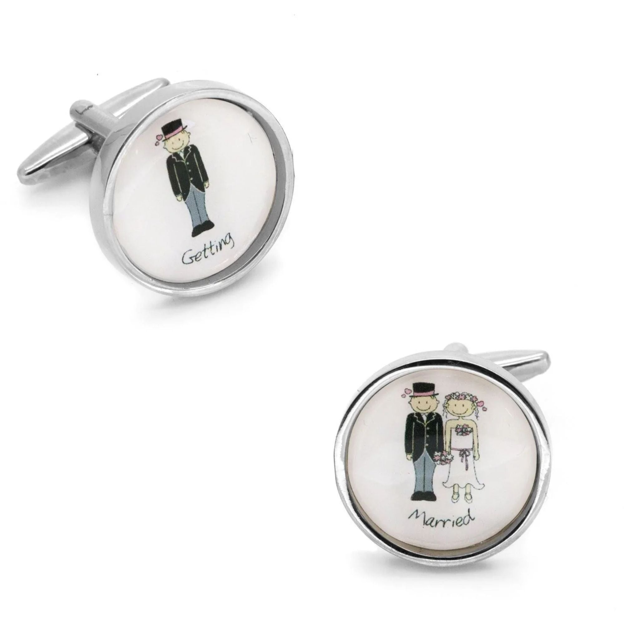 Getting Married Bride & Groom Cartooned  Wedding Cufflinks