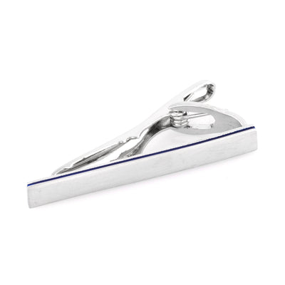 Brushed Silver with Dark Blue Edge Small Tie Clip