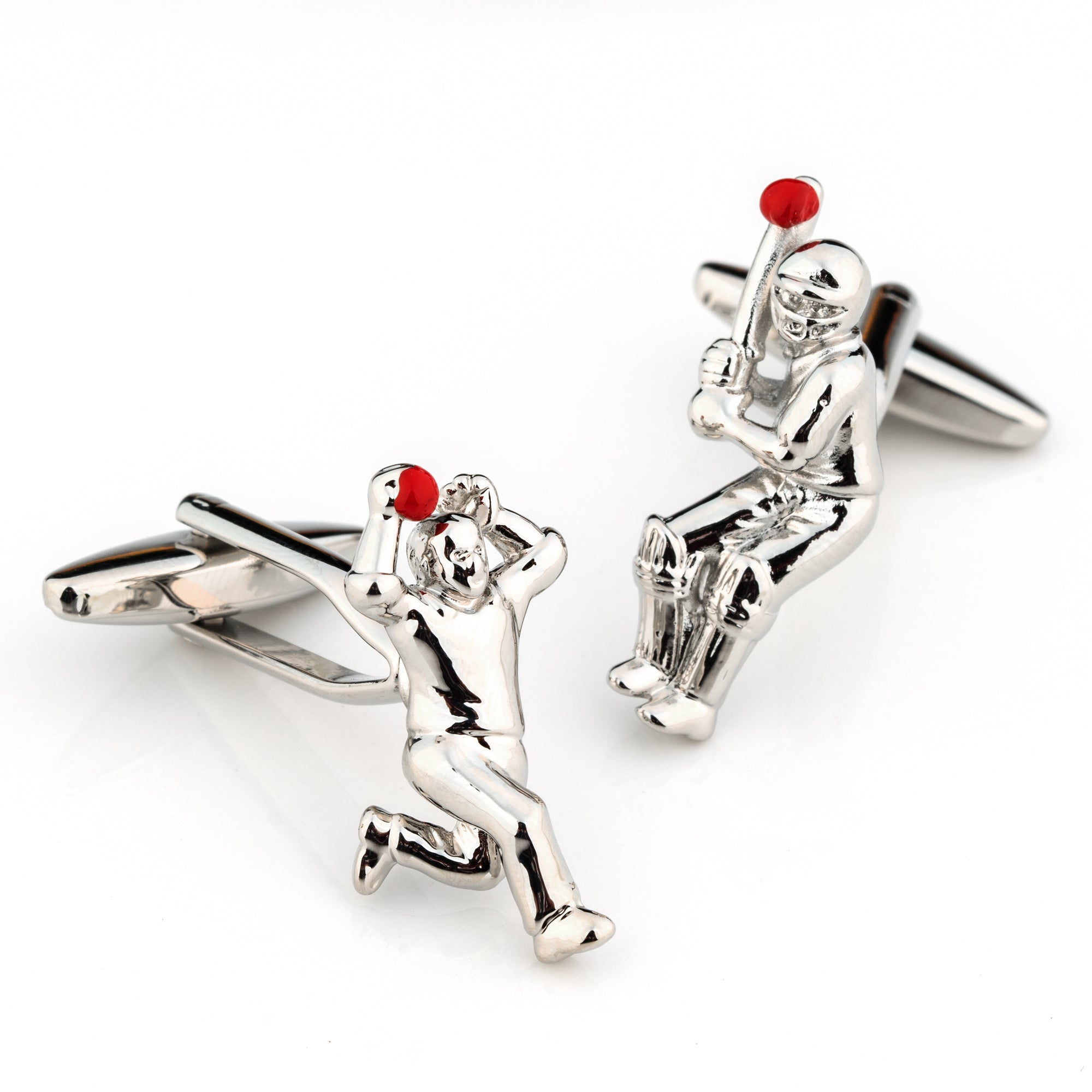 Cricket Bowler and Batter Silver Cufflinks