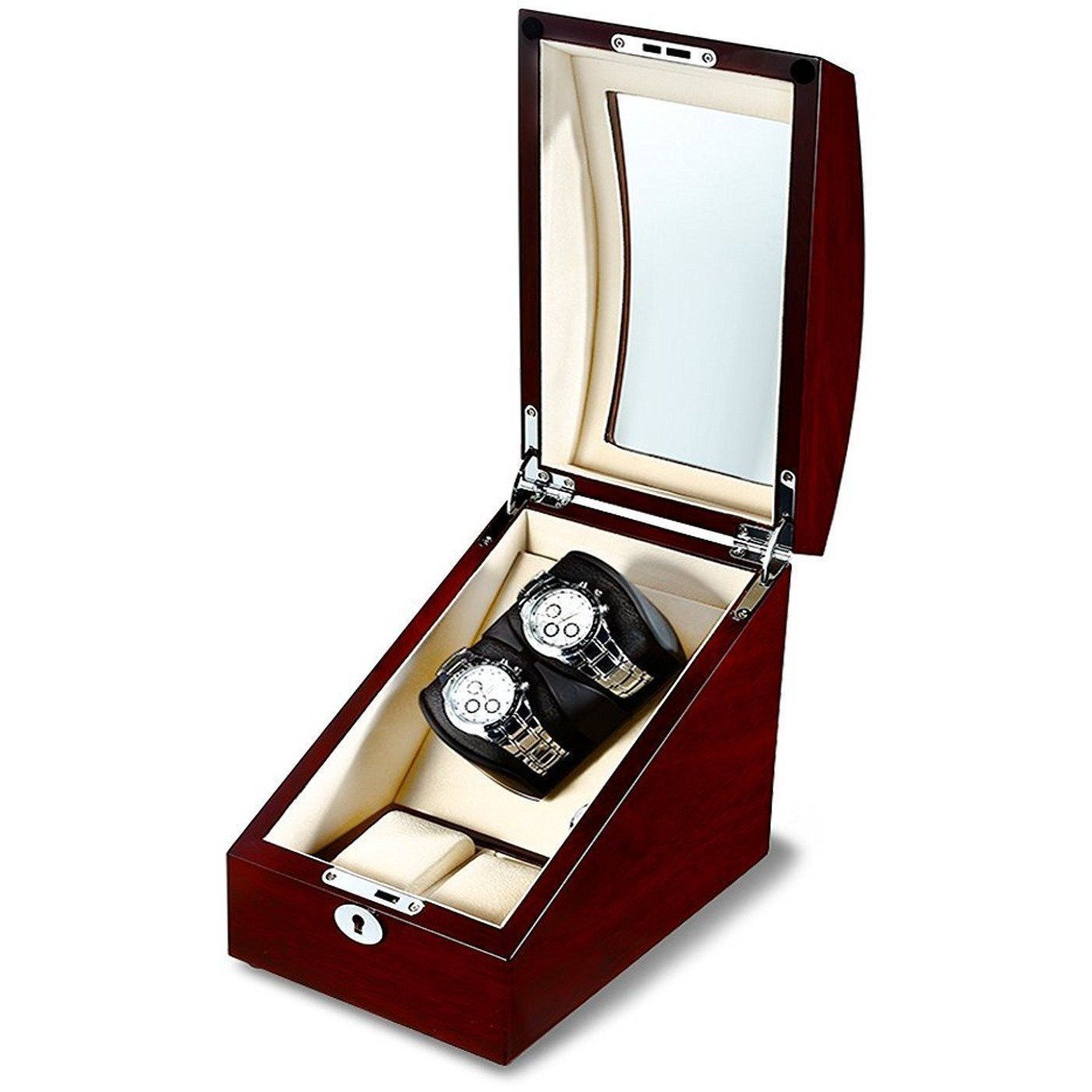 Mahogany Watch Winder Box, 2 + 2 Watch Winder Box, Cuffed Watch Watch Winder, Clinks Australia Watch Winder Box, Mahogany Watch Winder Box on Cuffed, Australia Watch Winder Box, Watch Winder Storage Box, Watch Winder Display Box, Watch Winder Box for 2 + 2, Watch Winder Box, Mahogany, CW0204, Clinks.com