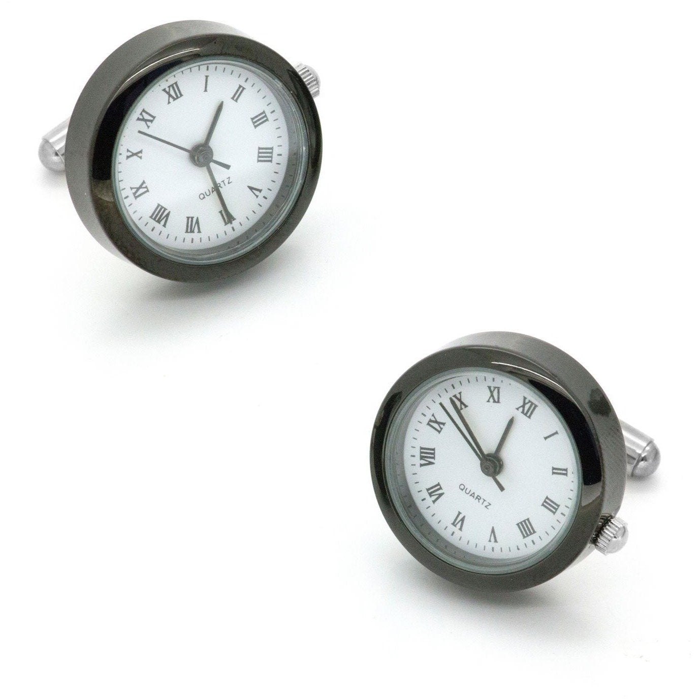 White and Gunmetal Working Quartz Watch Cufflinks