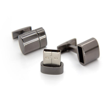 Working USB Cufflinks 32Gb Oval Flash Drive in Gunmetal