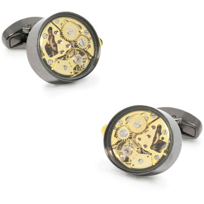 Working Watch Movement Steampunk Cufflinks Gunmetal and Gold