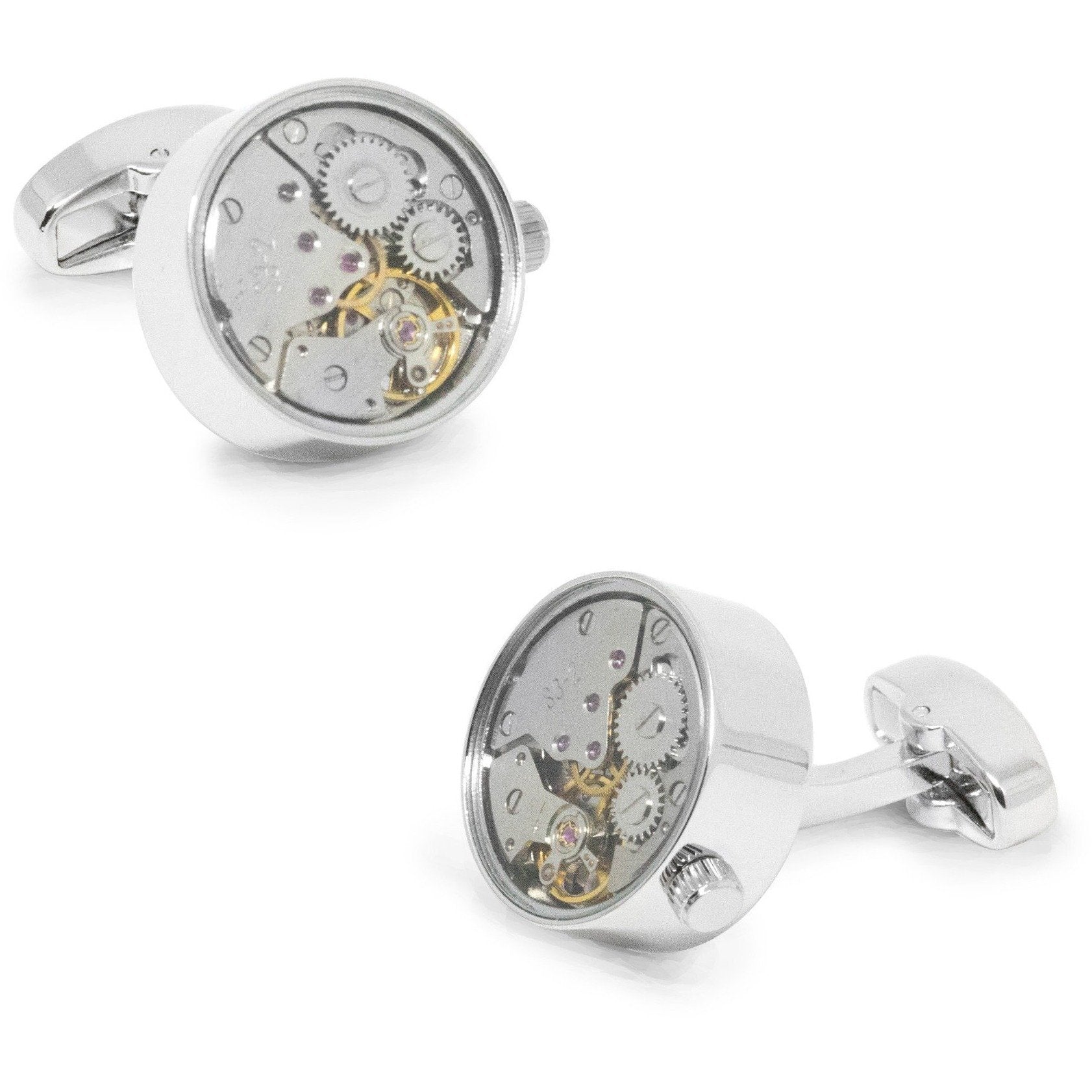 Working Watch Movement Steampunk Cufflinks Silver