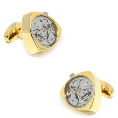 Working Watch Movement Steampunk Reuleaux Cufflinks Gold and Silver
