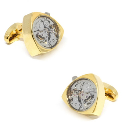 Working Watch Movement Steampunk Reuleaux Cufflinks Gold and Silver