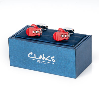 Red Boxing Gloves with Silver Laces Cufflinks